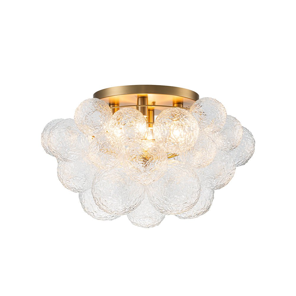 Cluster Rippled Glass Bubble Round Semi Flush Chandelier