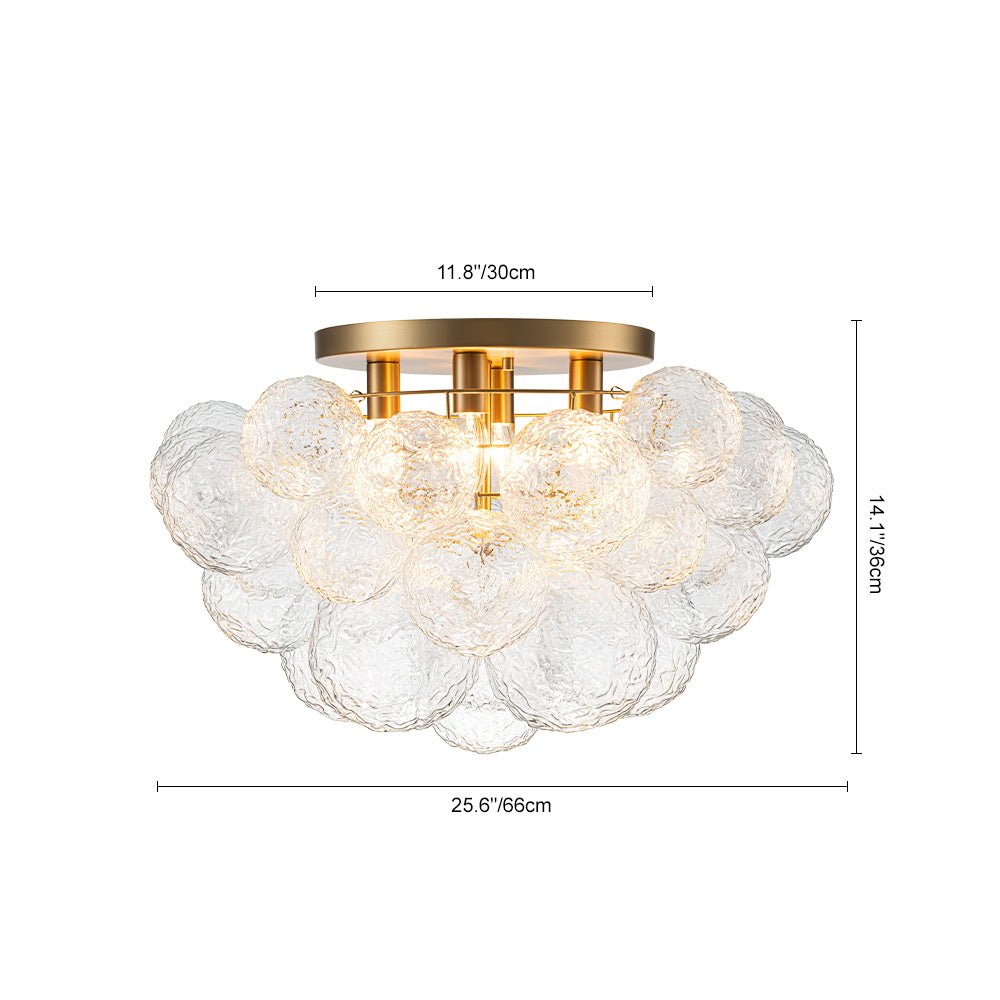 Cluster Rippled Glass Bubble Round Semi Flush Chandelier