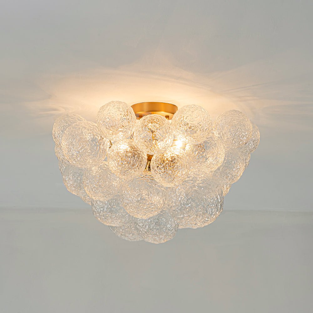 Cluster Rippled Textured Glass Bubble Semi Flush Chandelier