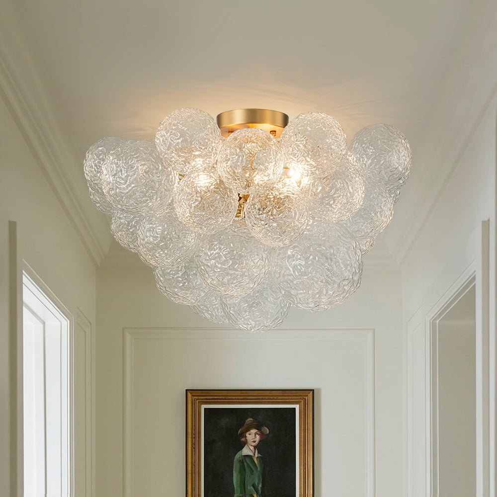 Cluster Rippled Textured Glass Bubble Semi Flush Chandelier