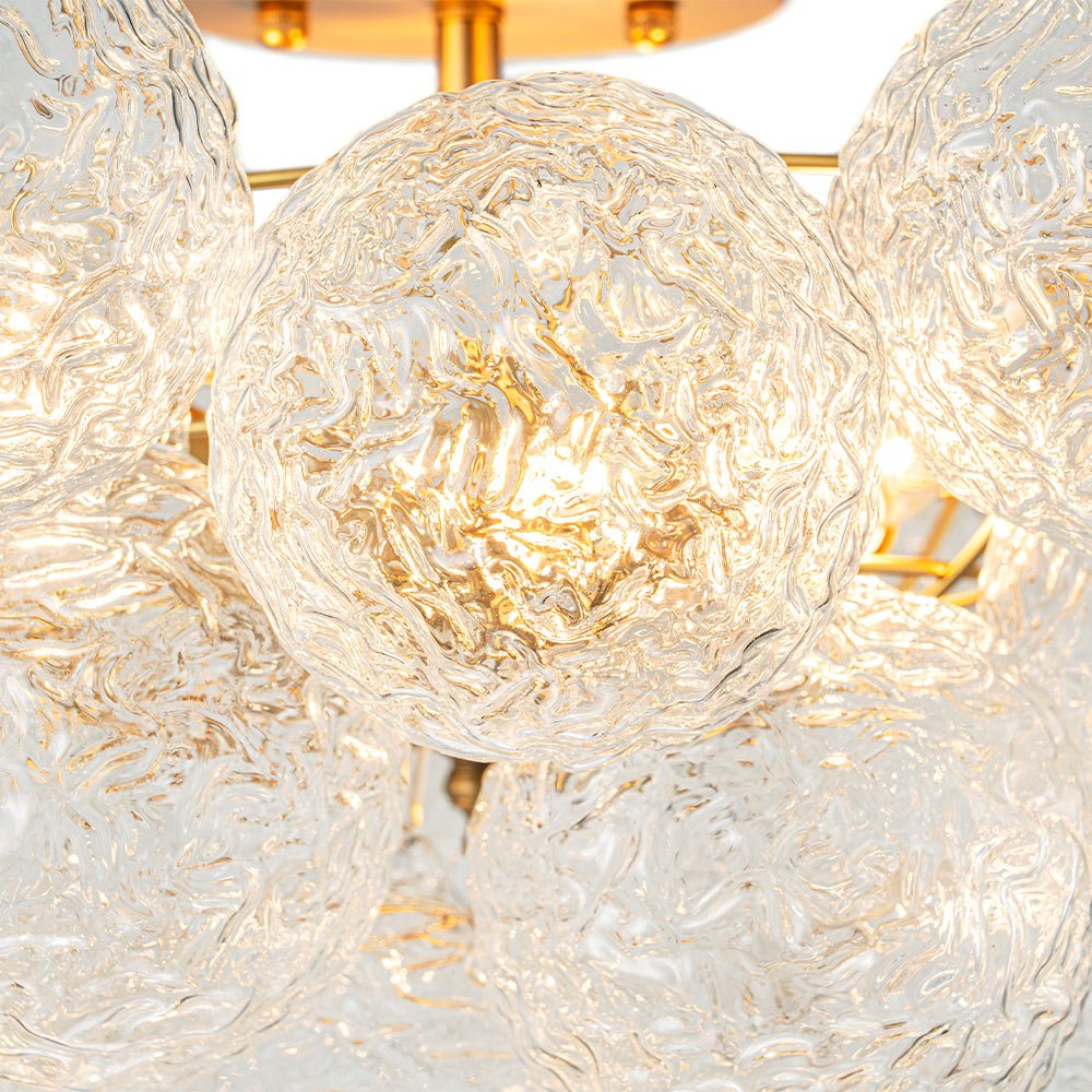 Cluster Rippled Textured Glass Bubble Semi Flush Chandelier
