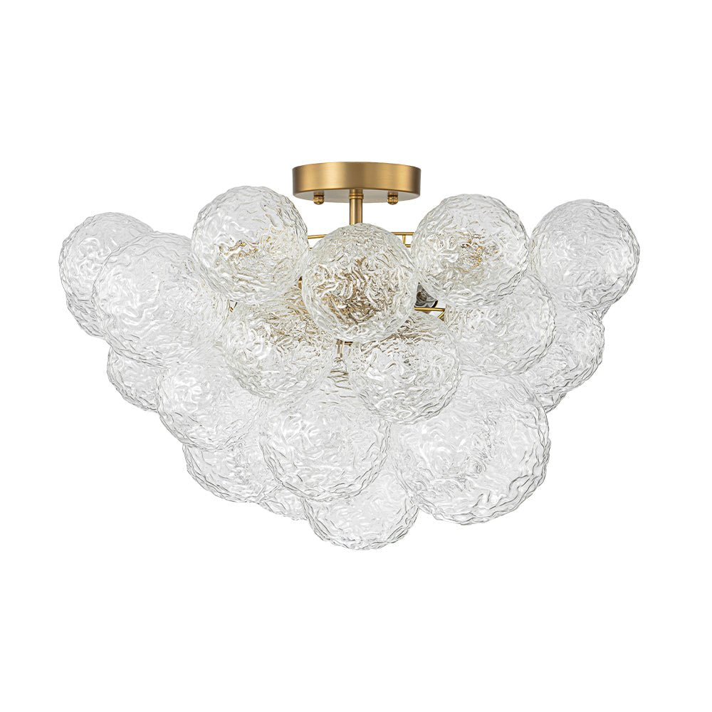 Cluster Rippled Textured Glass Bubble Semi Flush Chandelier