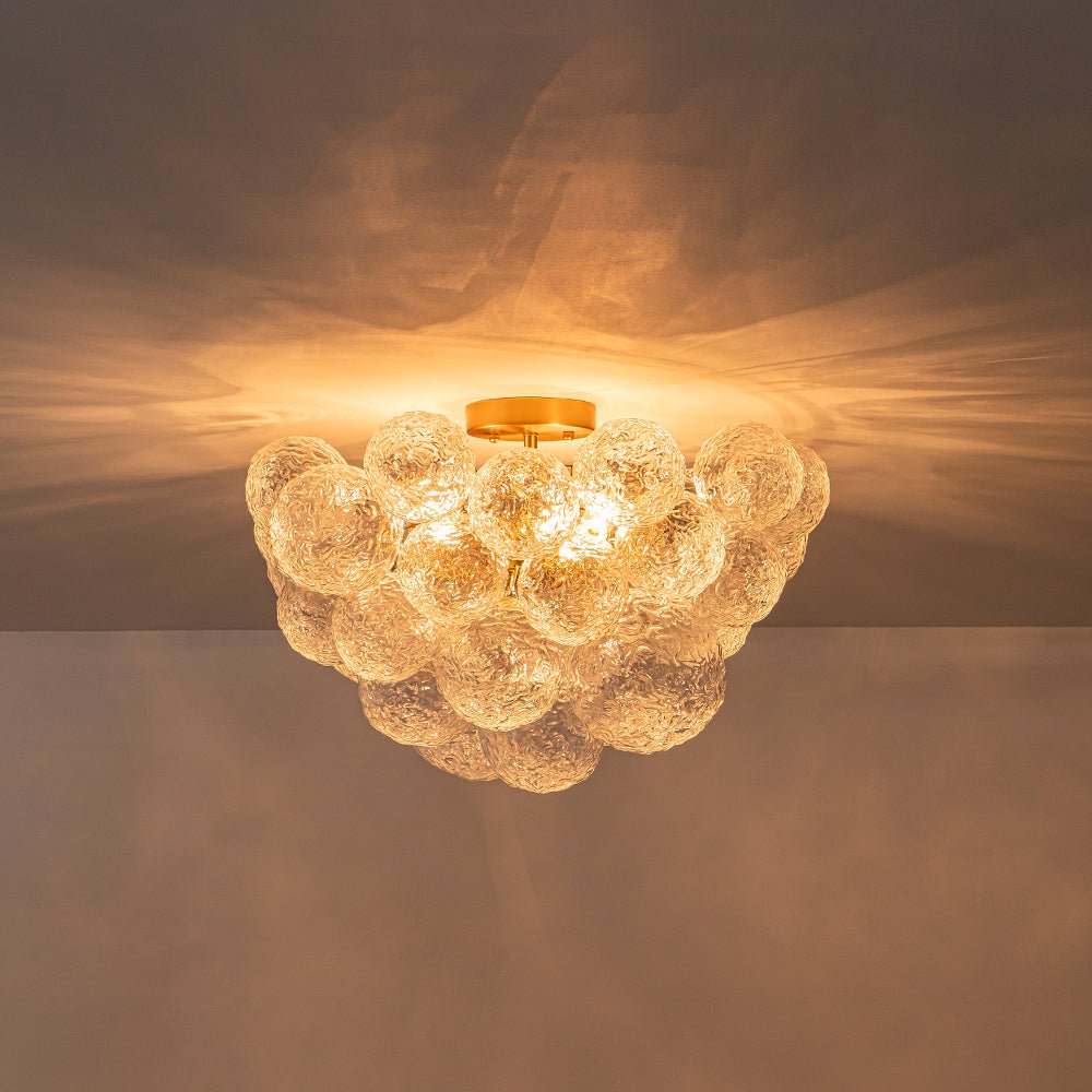 Cluster Rippled Textured Glass Bubble Semi Flush Chandelier