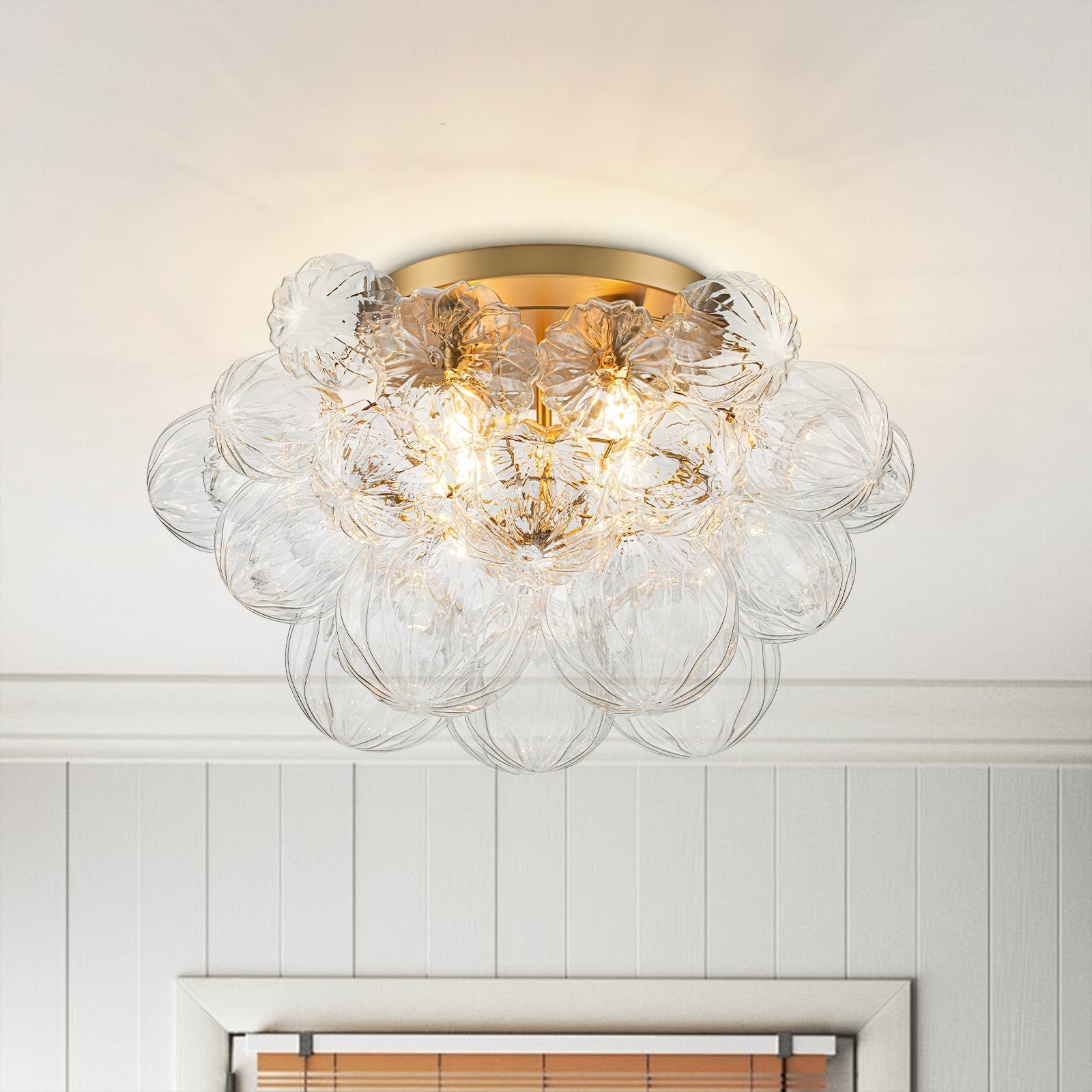 Cluster Sculpture Glass Bubble Round Semi Flush Chandelier