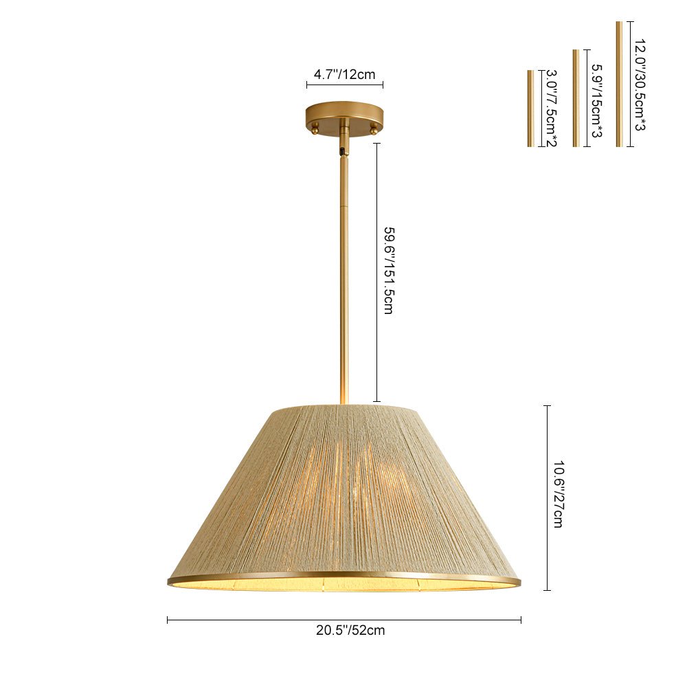 Brass Conical Woven Thread Cage Pendant Light