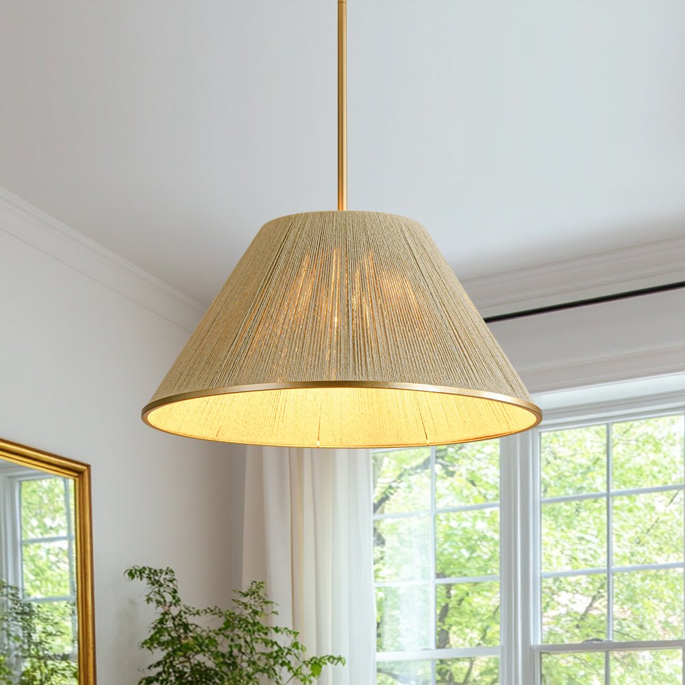 Brass Conical Woven Thread Cage Pendant Light