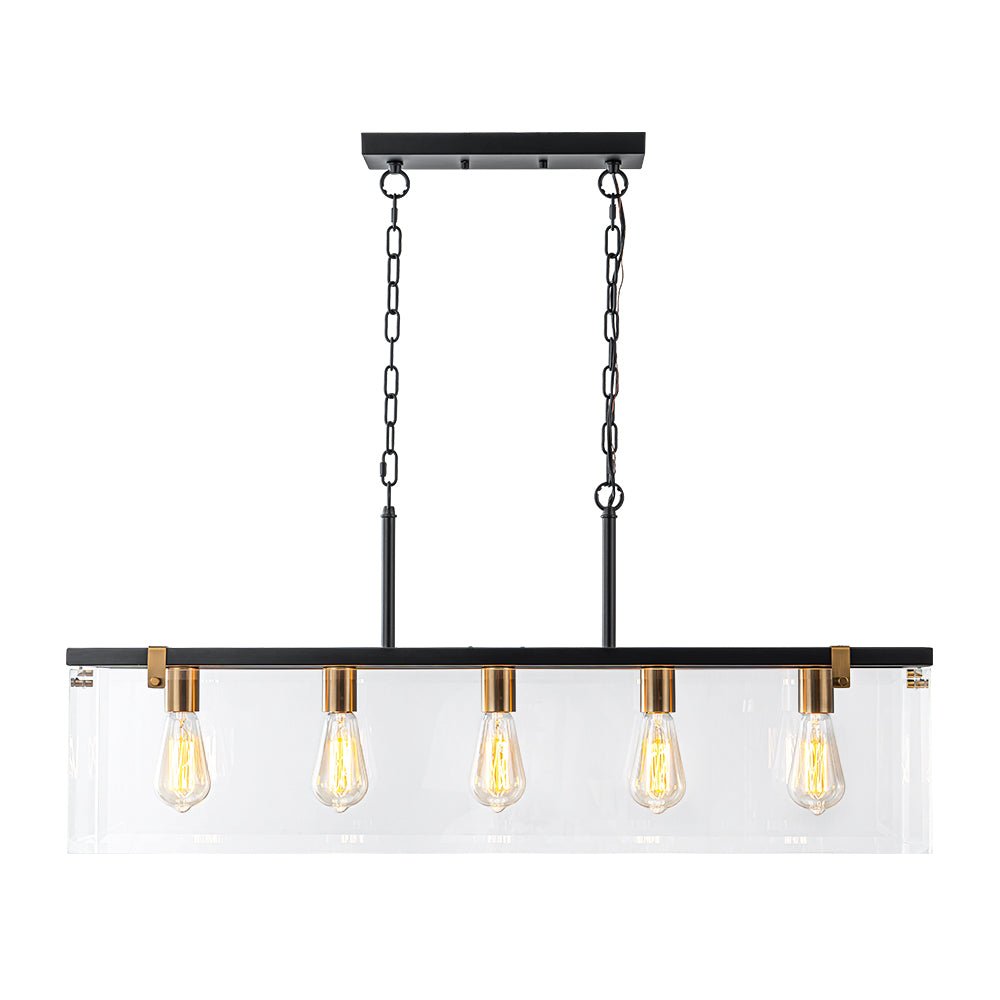 Contemporary Clear Glass Rectangular Cage Island Chandelier