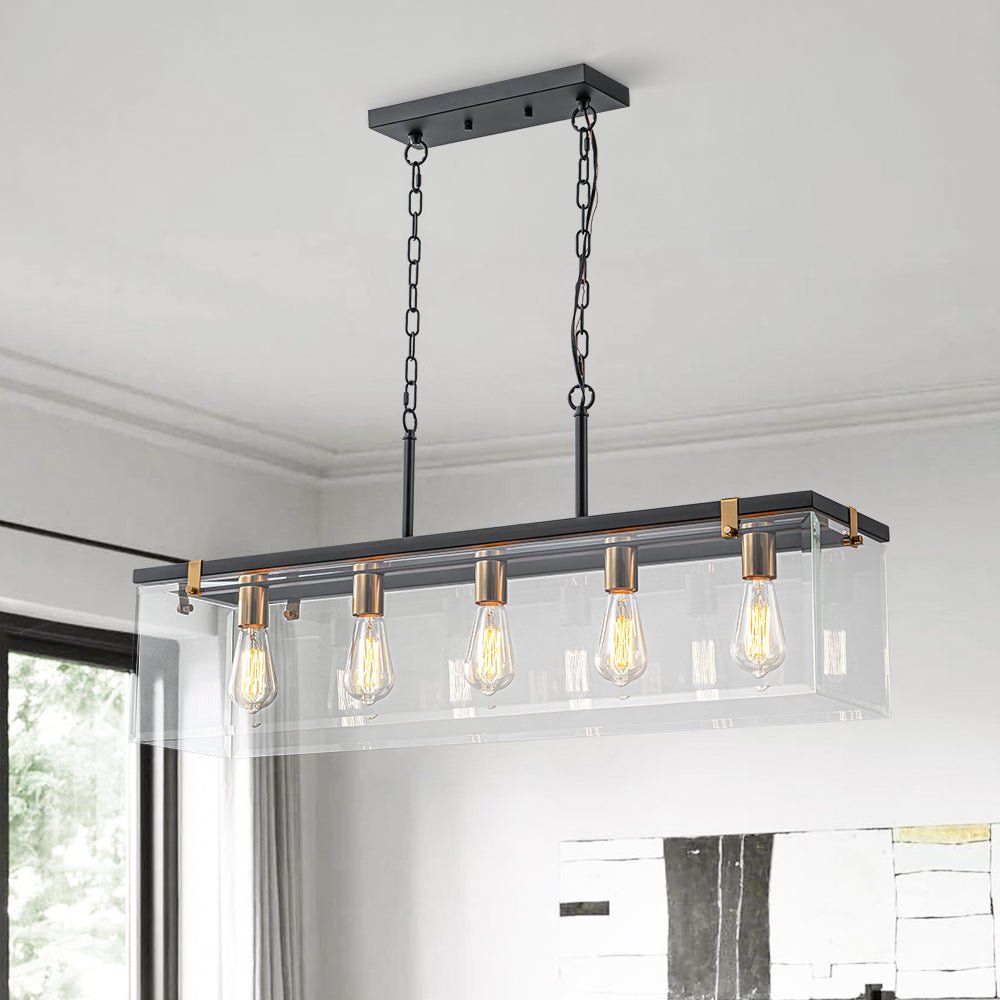 Contemporary Clear Glass Rectangular Cage Island Chandelier