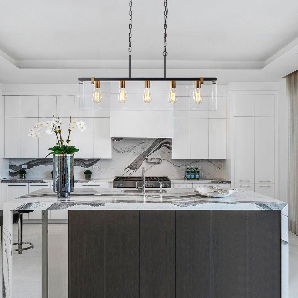 Contemporary Clear Glass Rectangular Cage Island Chandelier