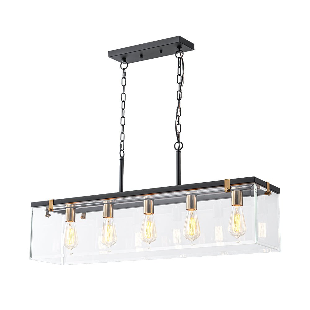 Contemporary Clear Glass Rectangular Cage Island Chandelier