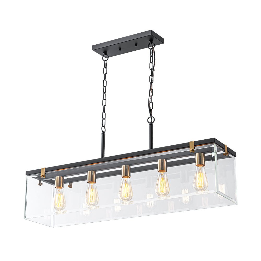 Contemporary Clear Glass Rectangular Cage Island Chandelier