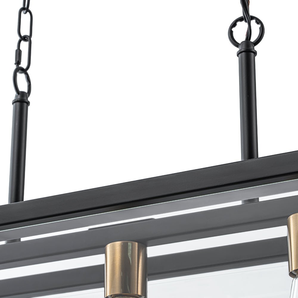 Contemporary Clear Glass Rectangular Cage Island Chandelier