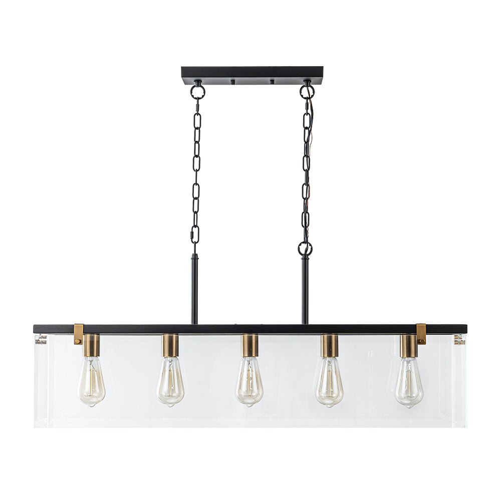 Contemporary Clear Glass Rectangular Cage Island Chandelier