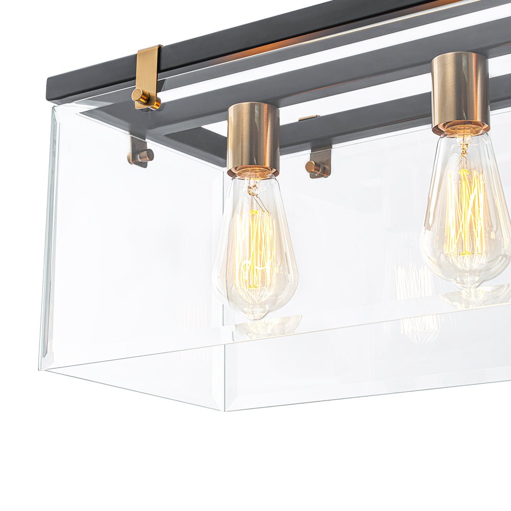 Contemporary Clear Glass Rectangular Cage Island Chandelier