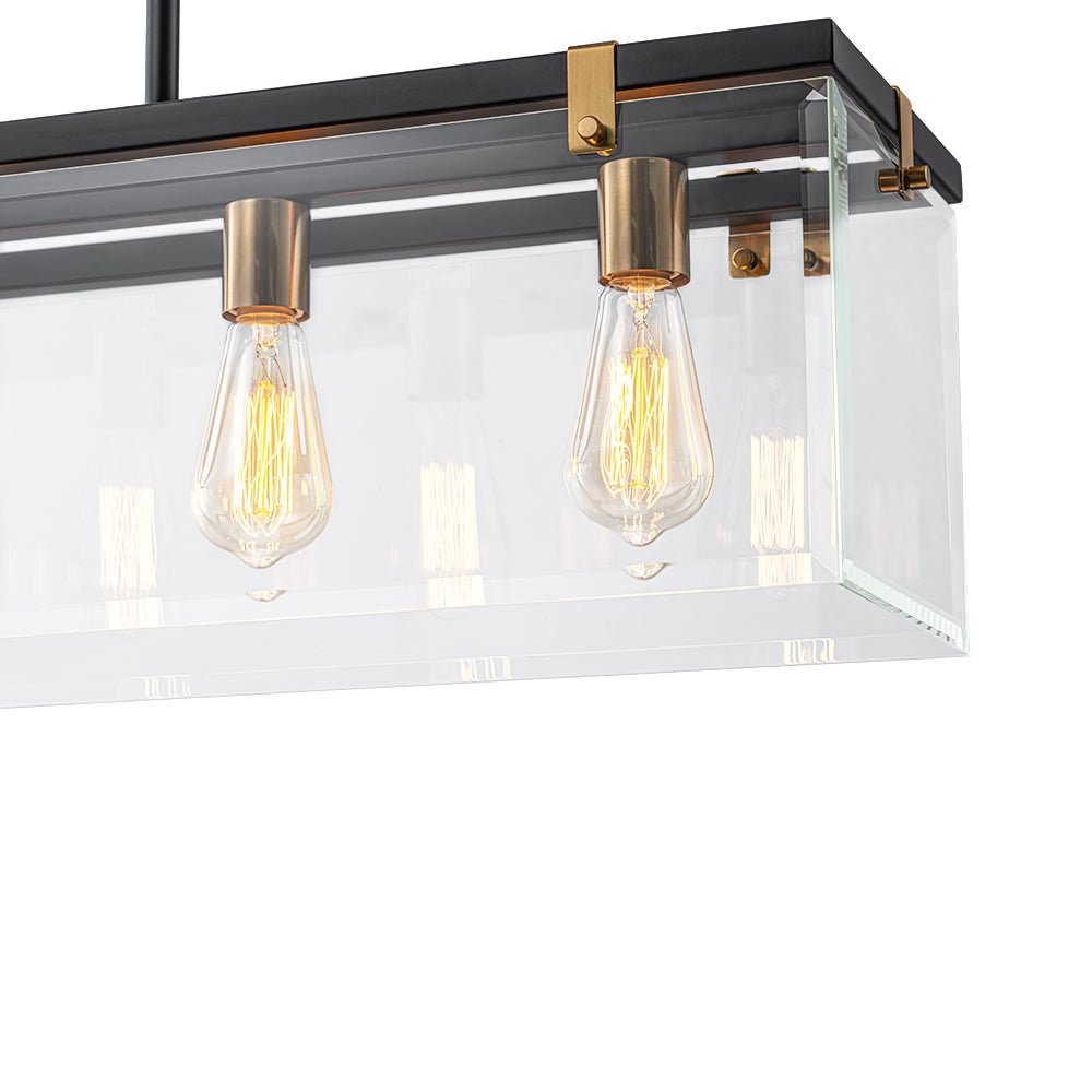 Contemporary Clear Glass Rectangular Cage Island Chandelier