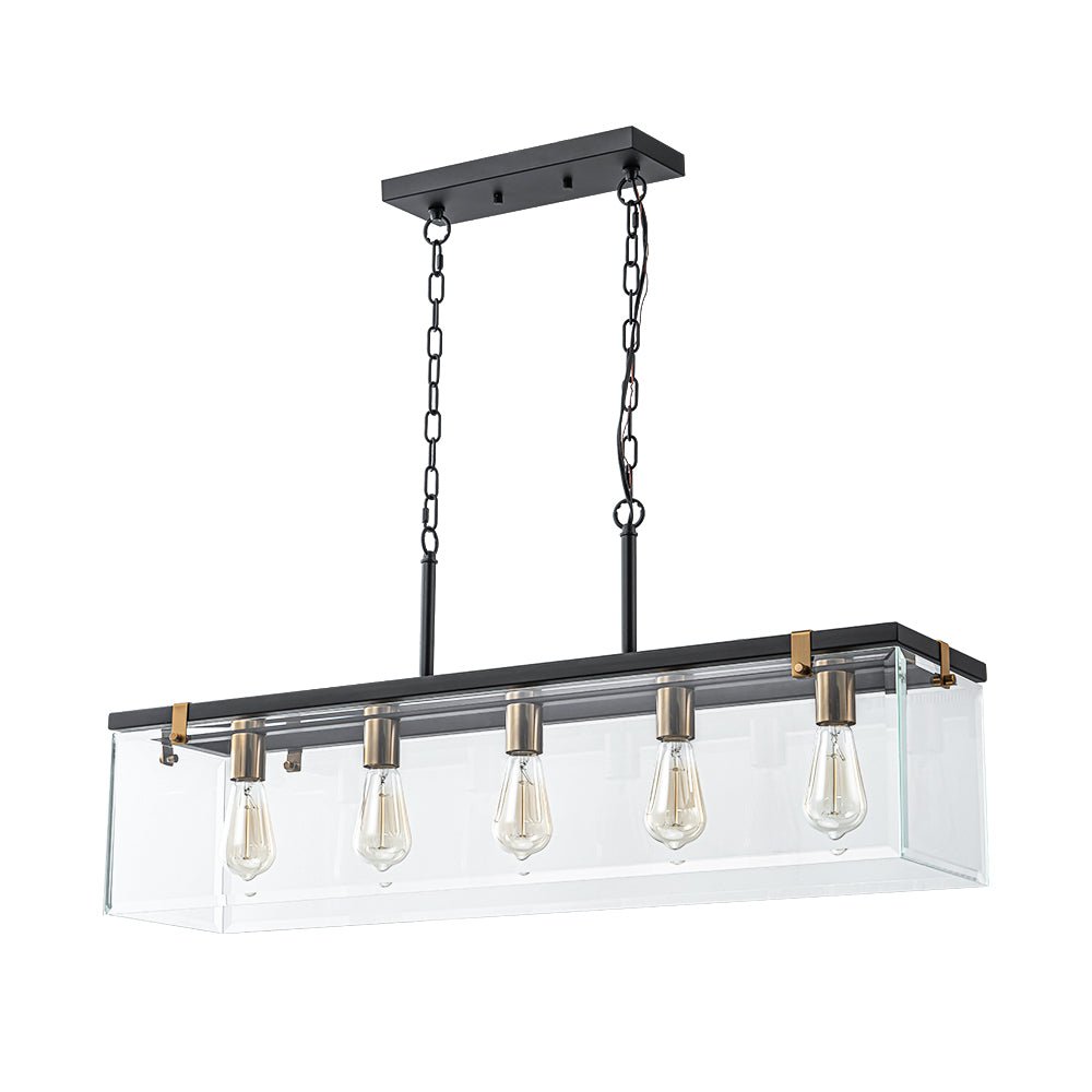 Contemporary Clear Glass Rectangular Cage Island Chandelier