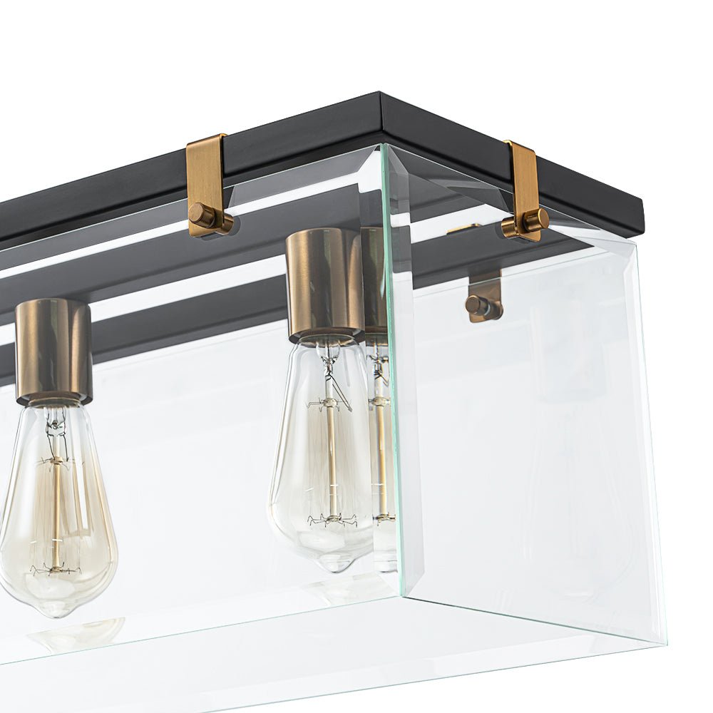 Contemporary Clear Glass Rectangular Cage Island Chandelier