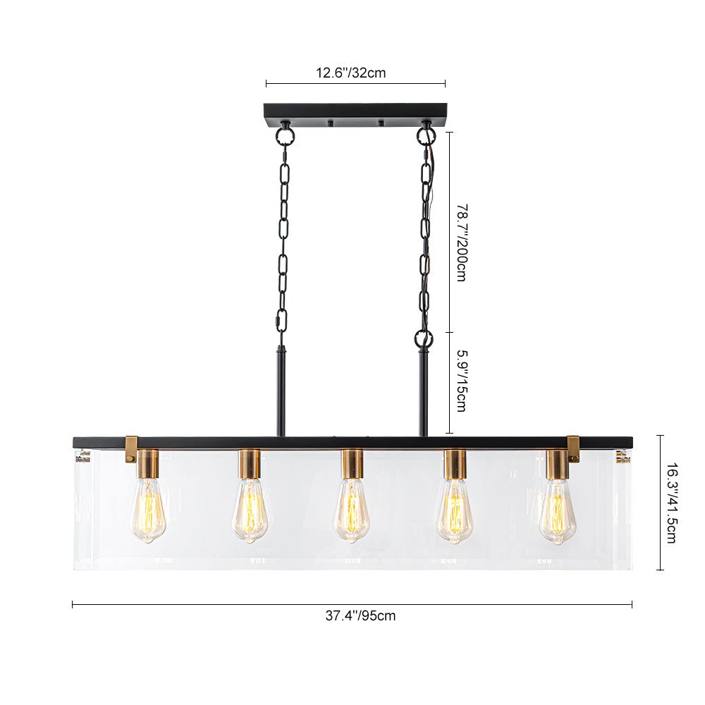 Contemporary Clear Glass Rectangular Cage Island Chandelier