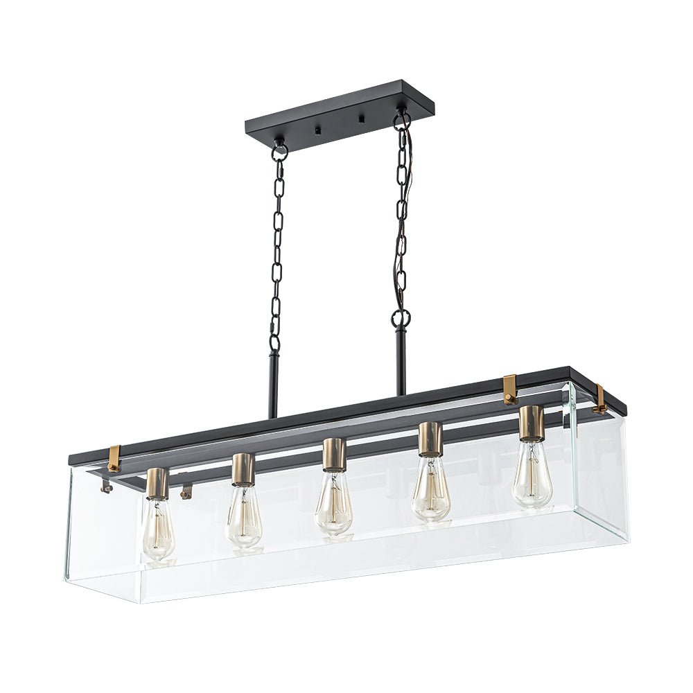 Contemporary Clear Glass Rectangular Cage Island Chandelier