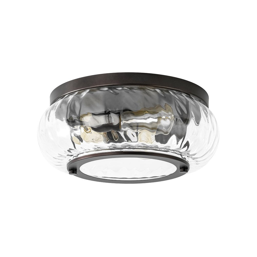 Contemporary Clear Striped Glass Round Flush Mount Light