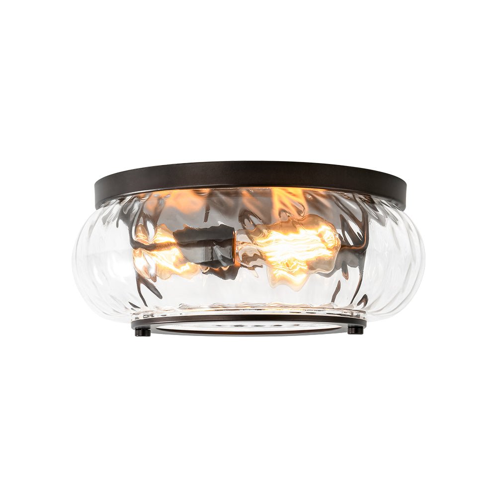 Contemporary Clear Striped Glass Round Flush Mount Light