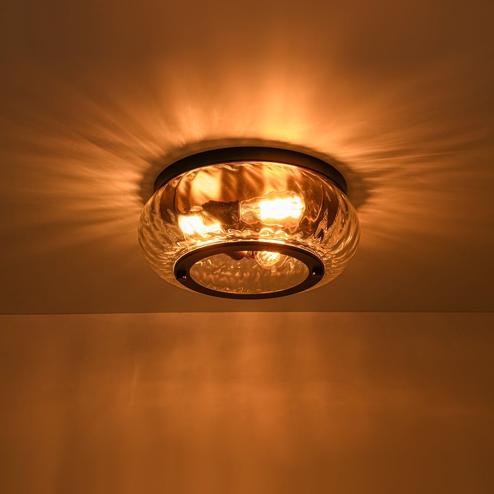 Contemporary Clear Striped Glass Round Flush Mount Light