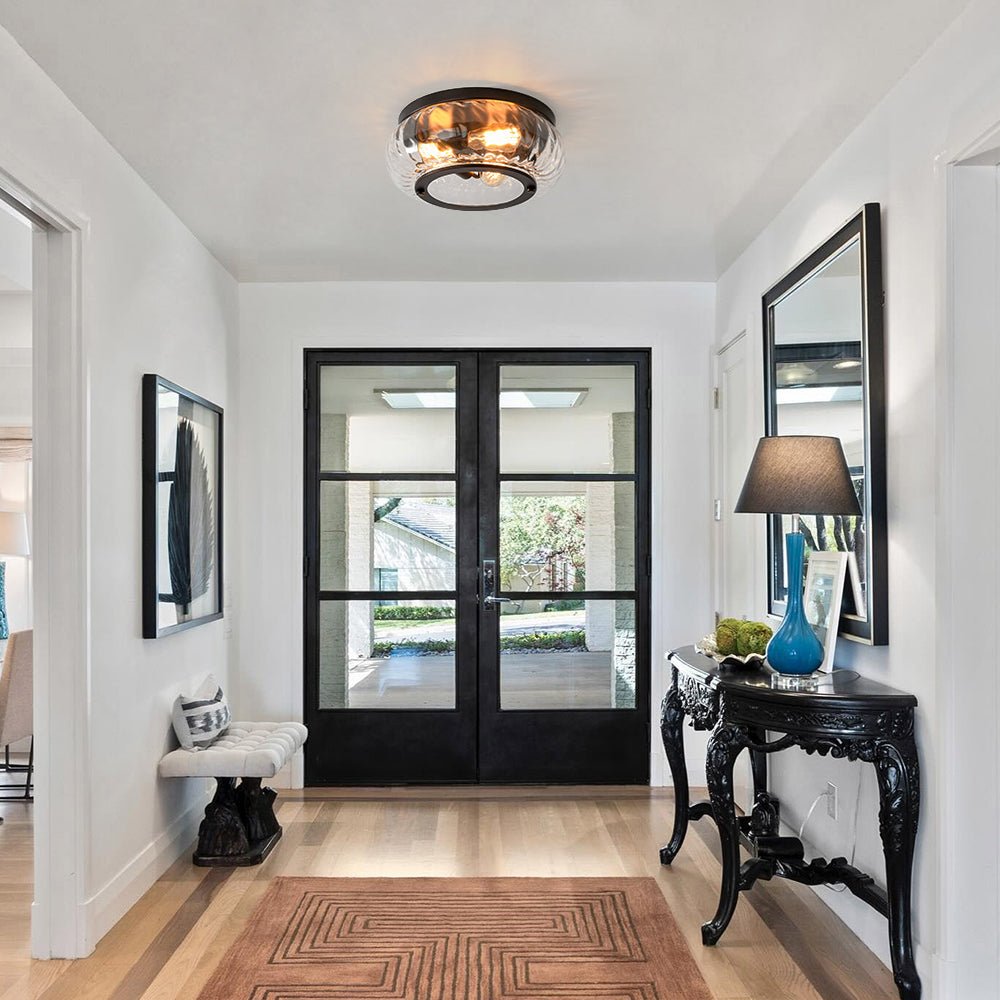 Contemporary Clear Striped Glass Round Flush Mount Light