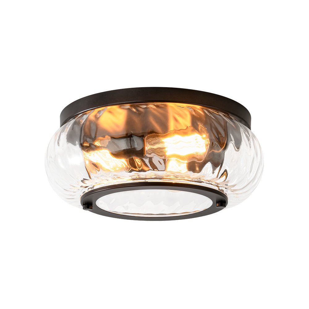 Contemporary Clear Striped Glass Round Flush Mount Light