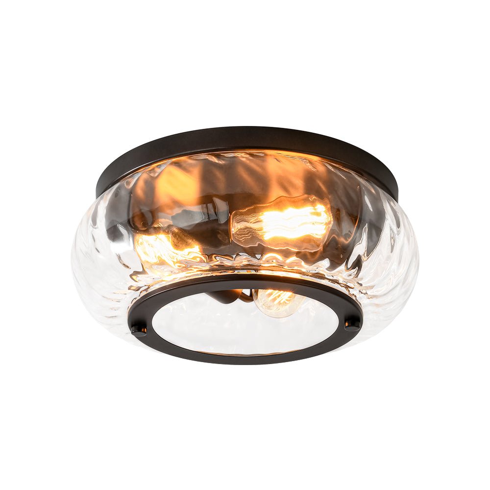 Contemporary Clear Striped Glass Round Flush Mount Light