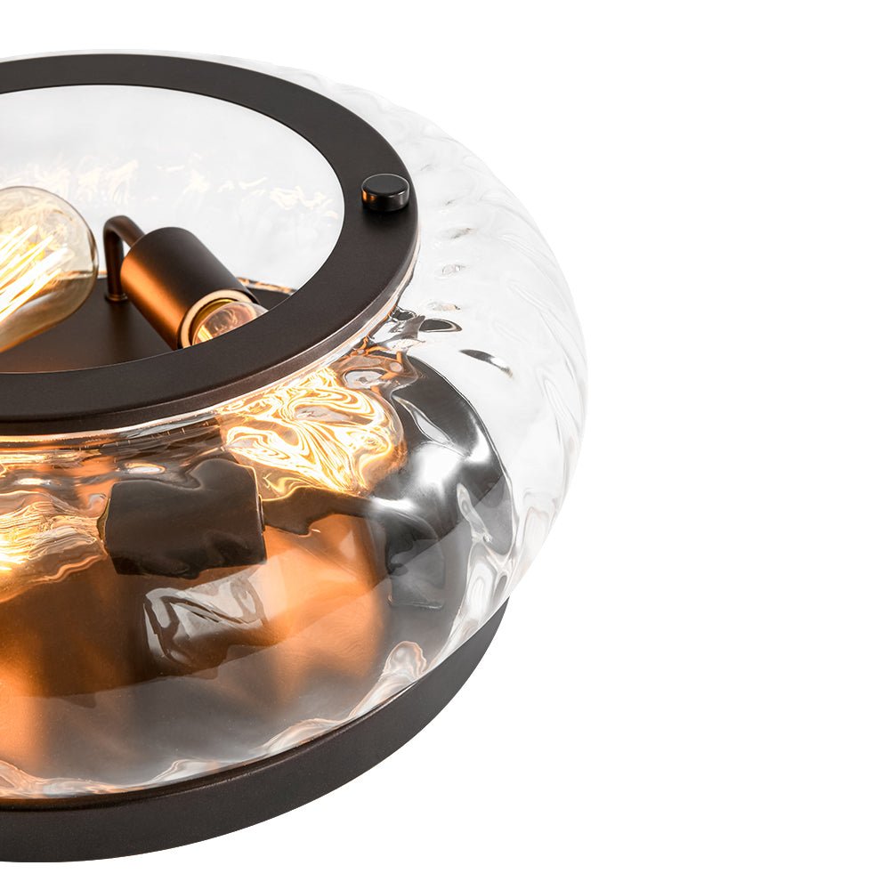 Contemporary Clear Striped Glass Round Flush Mount Light