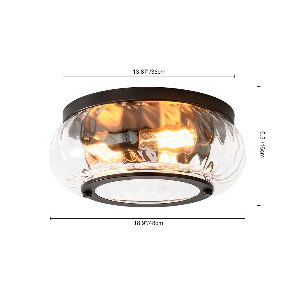 Contemporary Clear Striped Glass Round Flush Mount Light