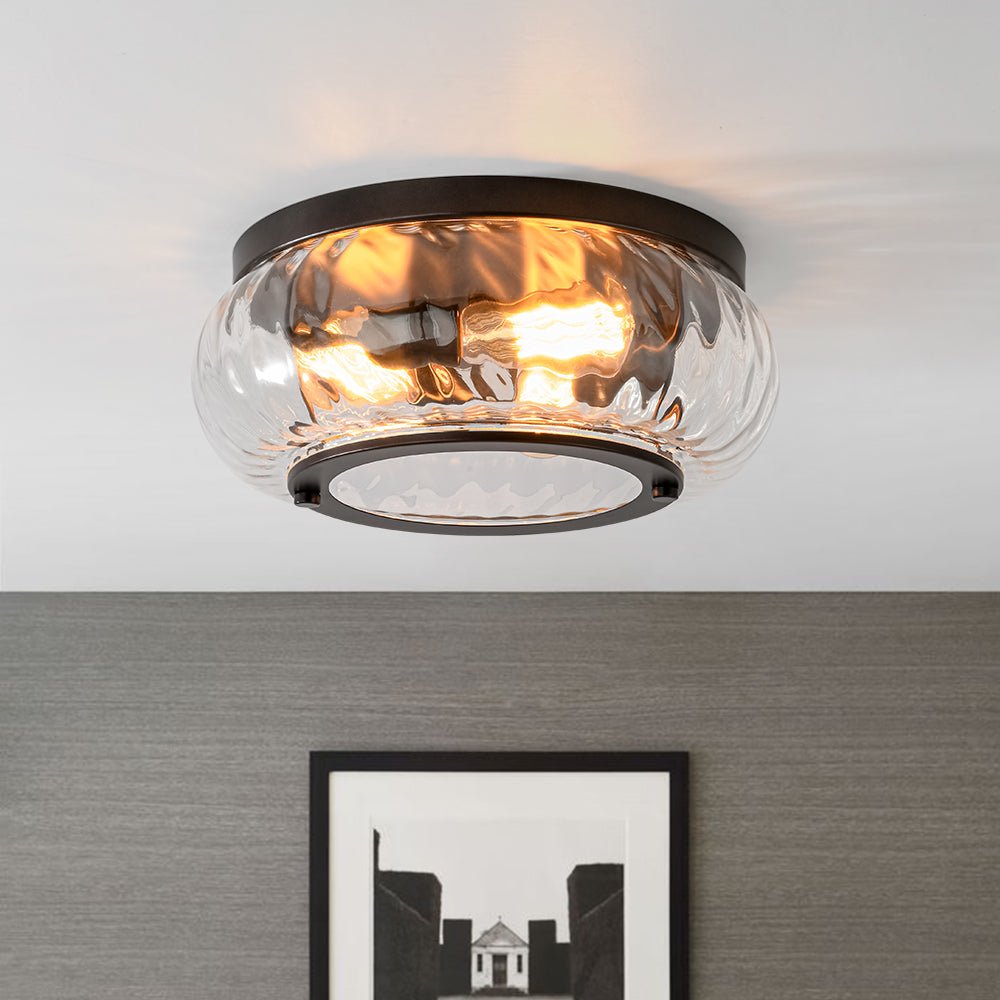 Contemporary Clear Striped Glass Round Flush Mount Light