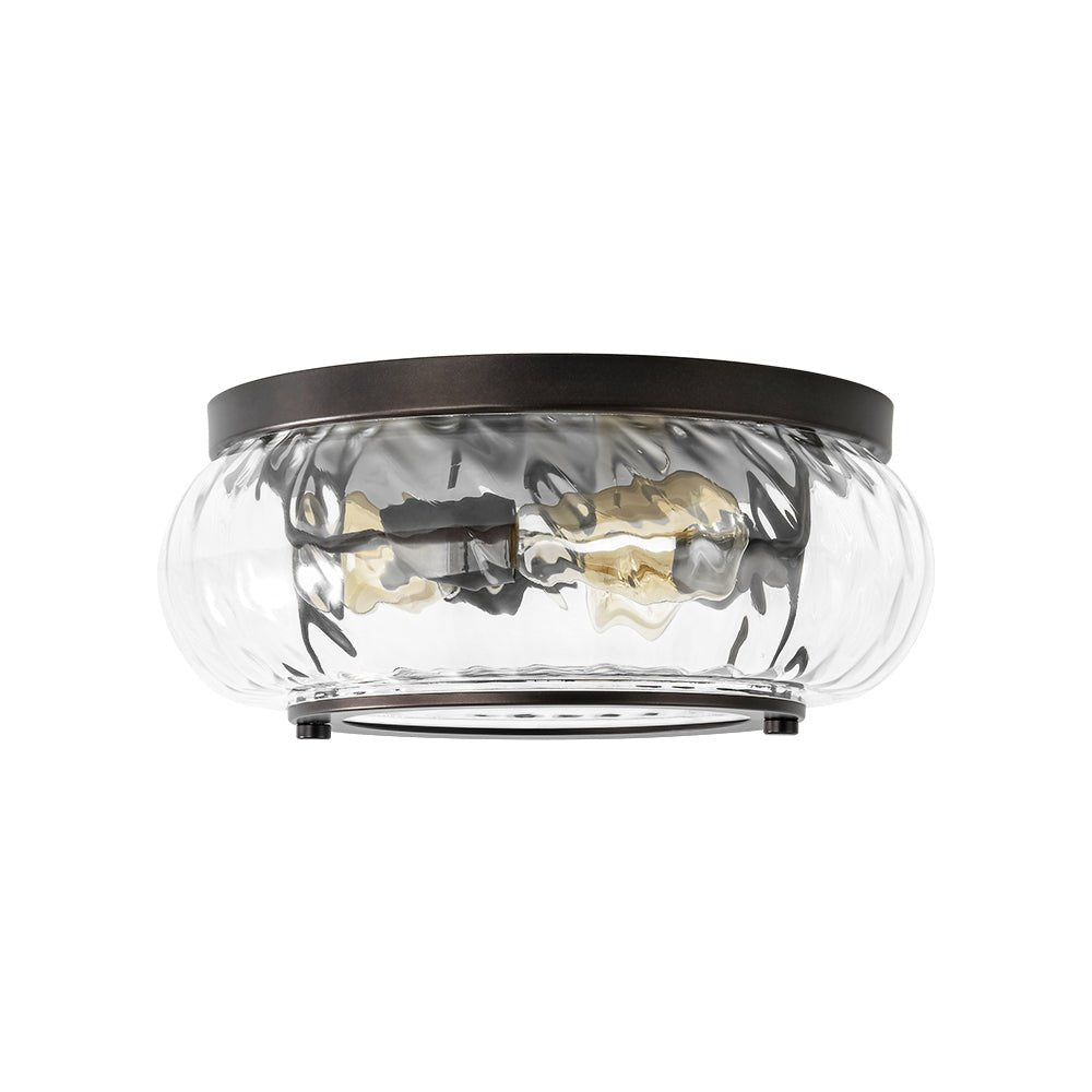Contemporary Clear Striped Glass Round Flush Mount Light