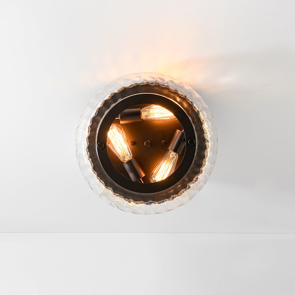 Contemporary Clear Striped Glass Round Flush Mount Light