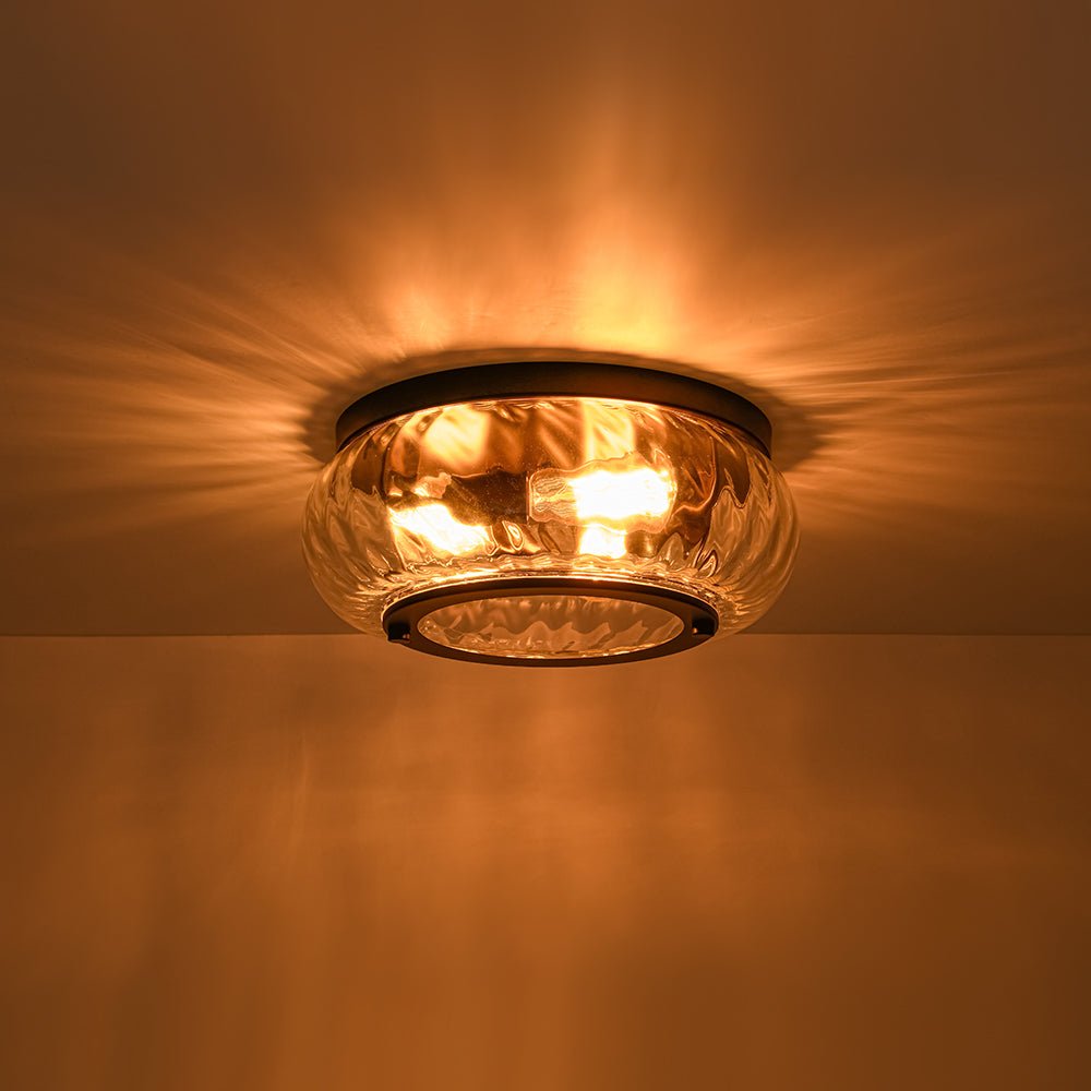 Contemporary Clear Striped Glass Round Flush Mount Light