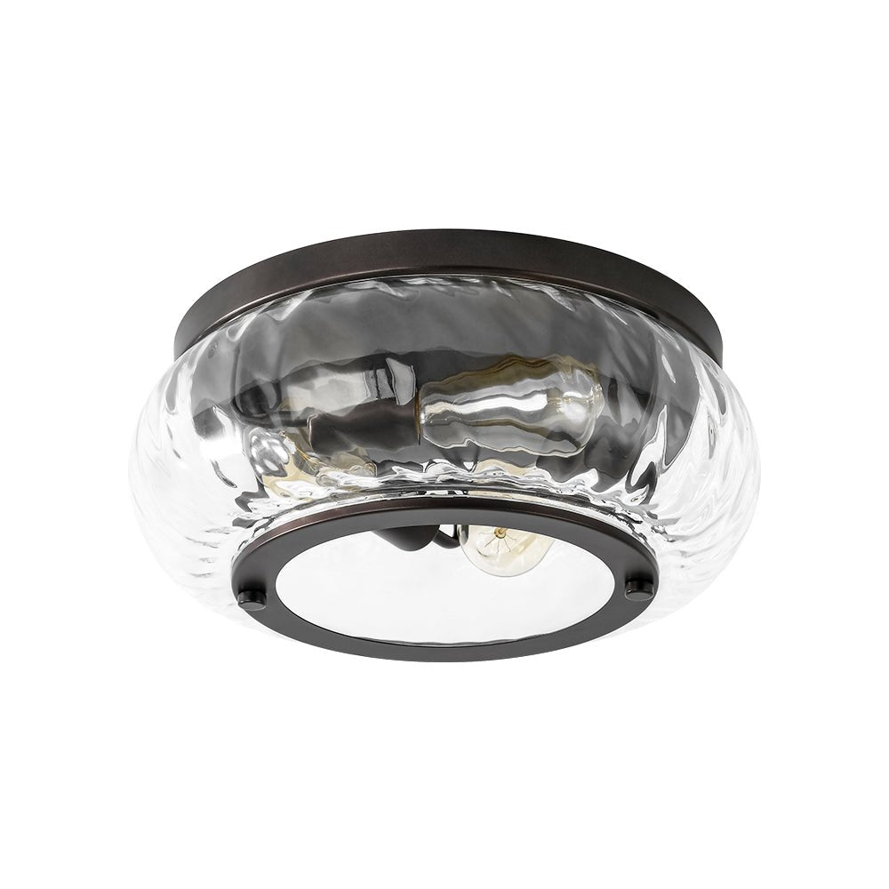 Contemporary Clear Striped Glass Round Flush Mount Light