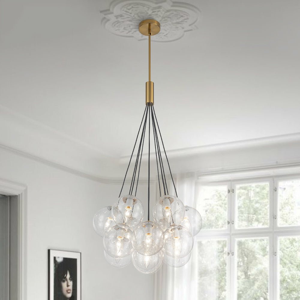 Contemporary Cluster Seeded Glass Globe Bubble Chandelier