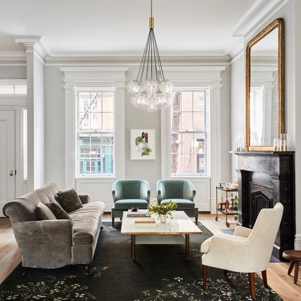 Contemporary Cluster Seeded Glass Globe Bubble Chandelier