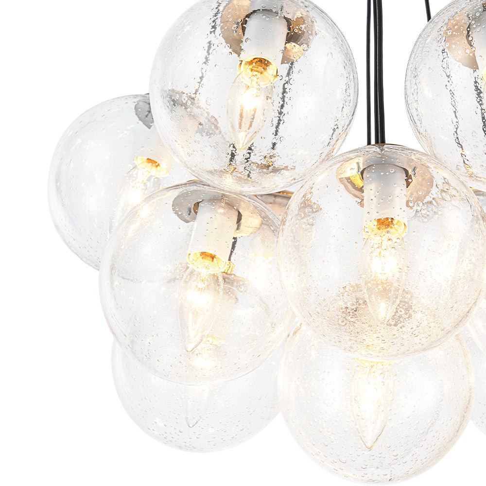 Contemporary Cluster Seeded Glass Globe Bubble Chandelier