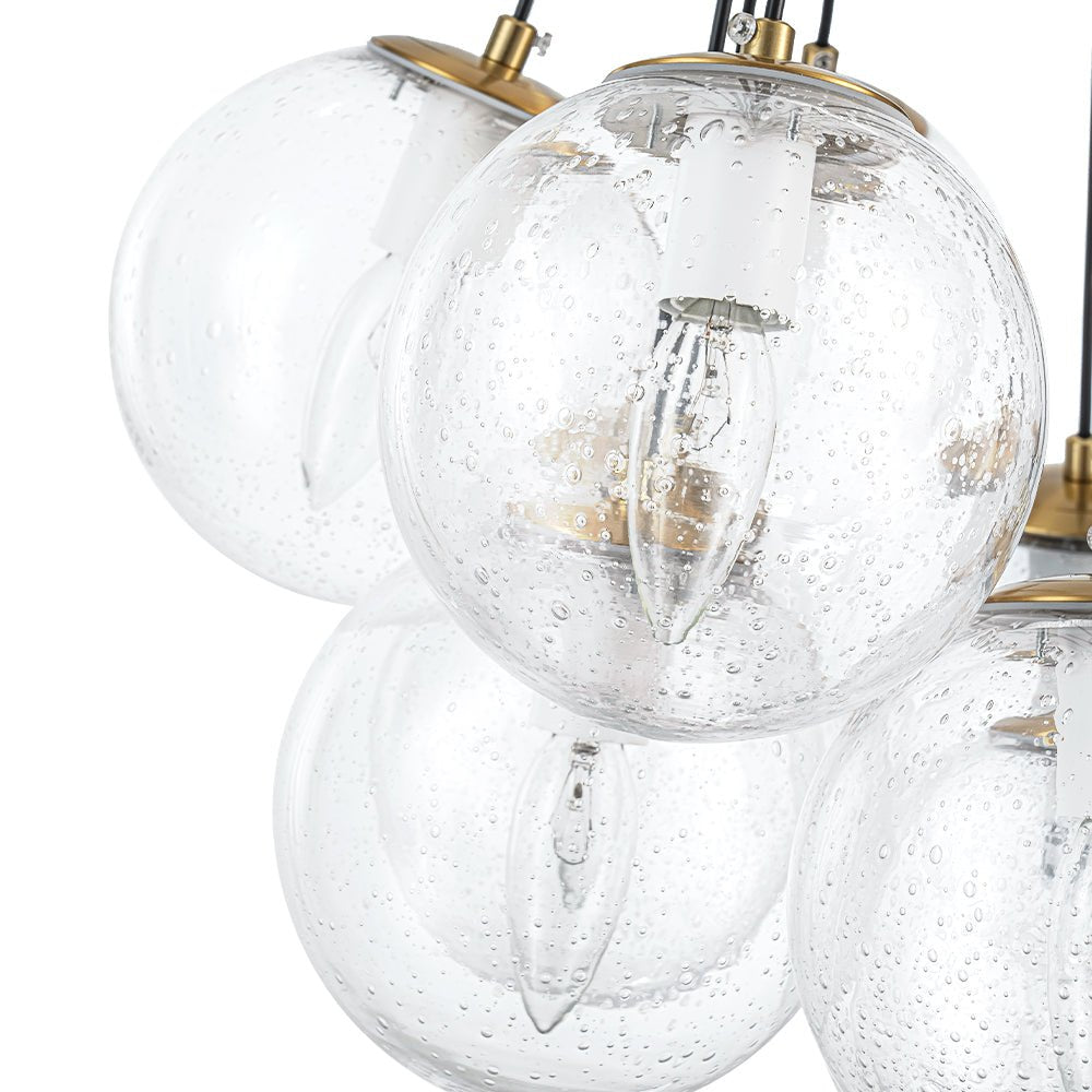 Contemporary Cluster Seeded Glass Globe Bubble Chandelier