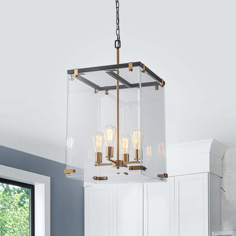 (OpenBox) Contemporary Glass Wide Square Lantern Pendant Chandelier