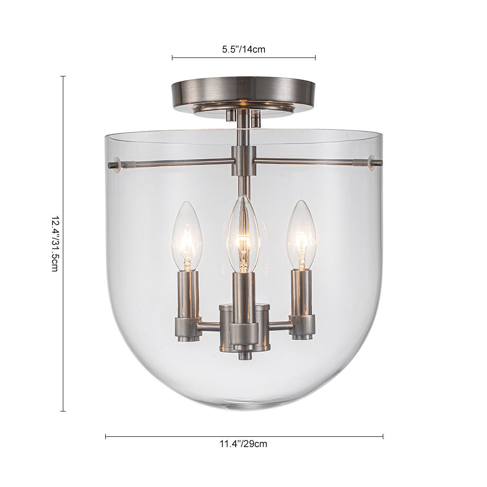 Contemporary Nickel 11 Wide Glass Semi Flush Mount