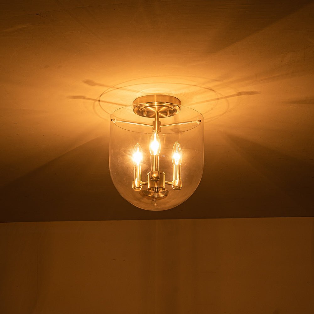 Contemporary Nickel 11 Wide Glass Semi Flush Mount
