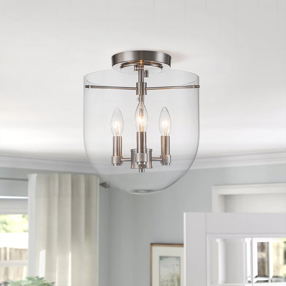 Contemporary Nickel 11 Wide Glass Semi Flush Mount