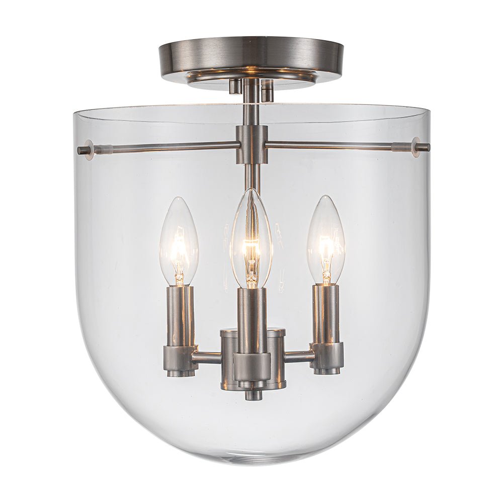 Contemporary Nickel 11 Wide Glass Semi Flush Mount