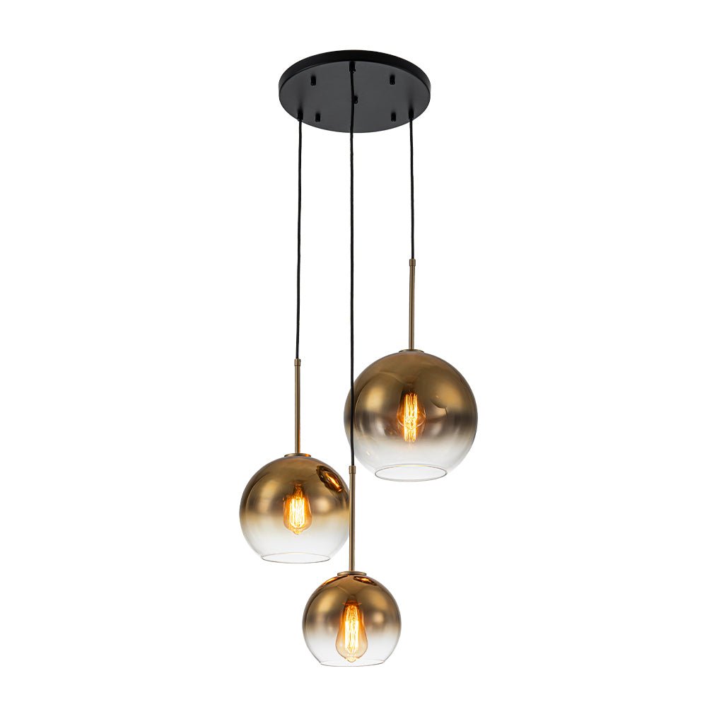 Contemporary Polished Gradual Glass Globe 3-Light Pendant