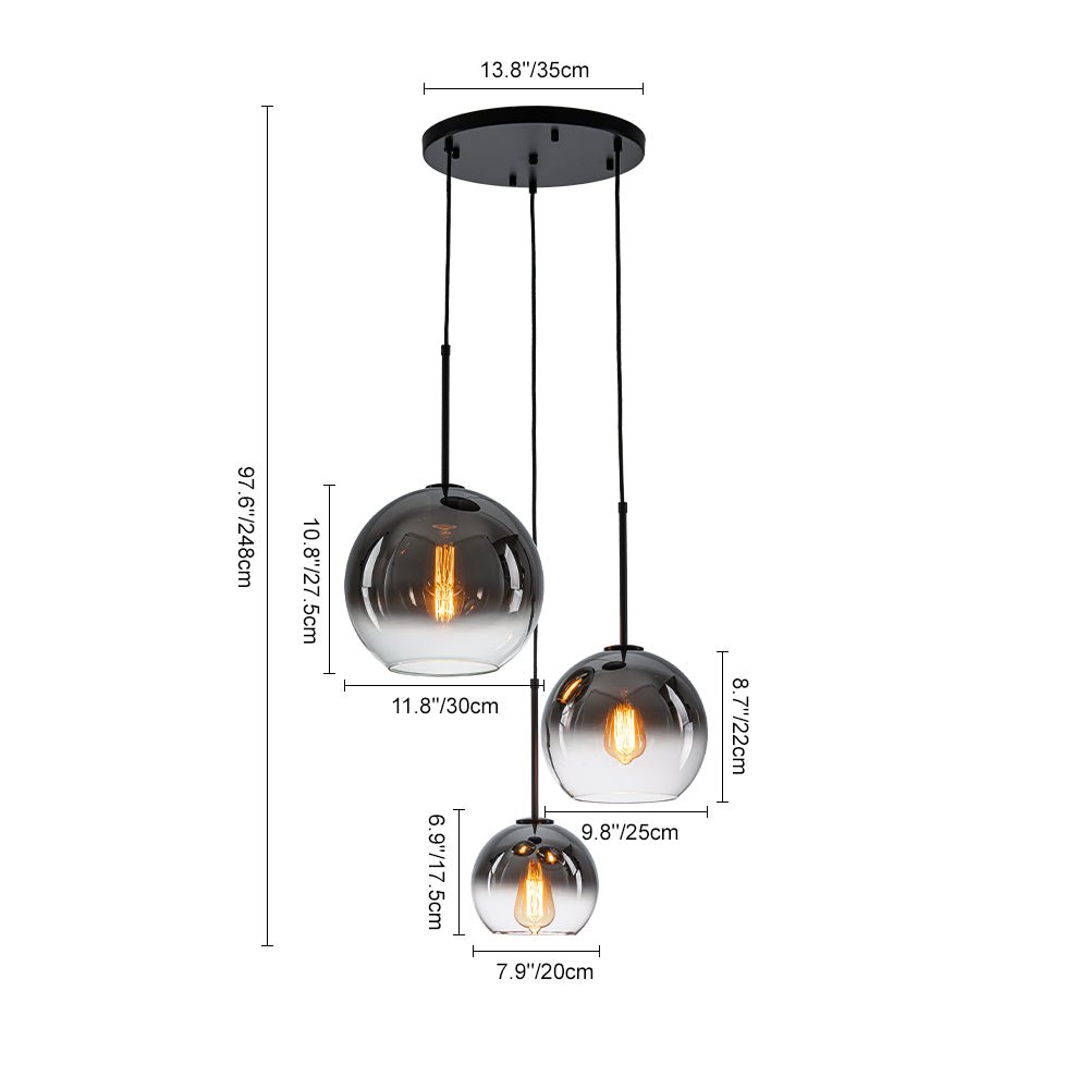 Contemporary Polished Gradual Glass Globe 3-Light Pendant