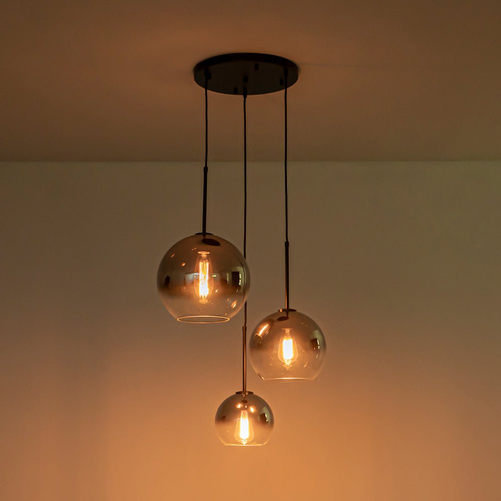 Contemporary Polished Gradual Glass Globe 3-Light Pendant