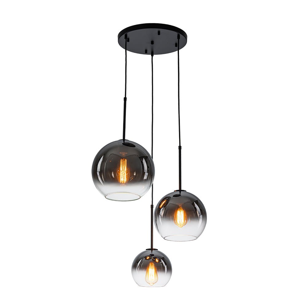 Contemporary Polished Gradual Glass Globe 3-Light Pendant