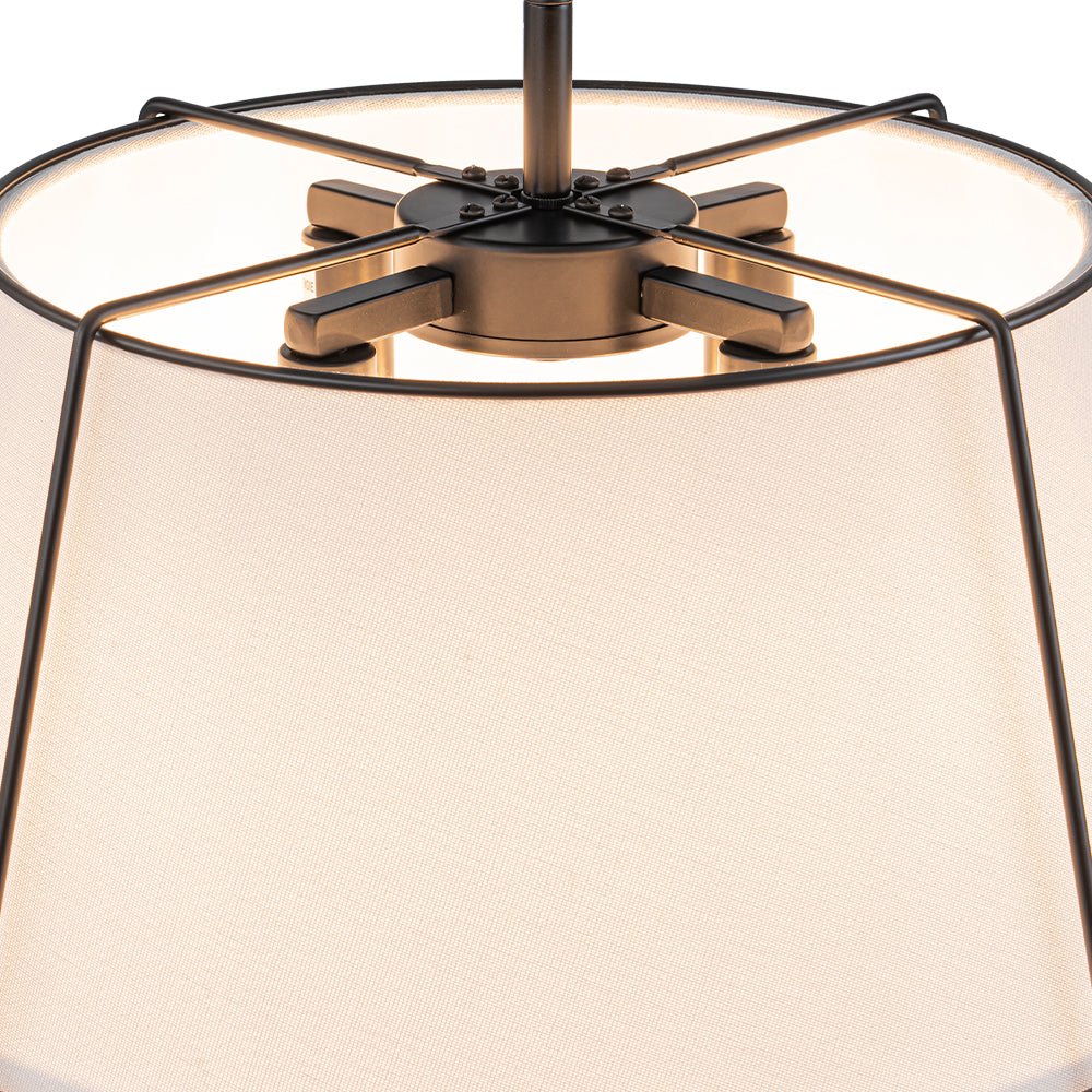 Contemporary Wide Linen Drum Brass Semi Flush Mount